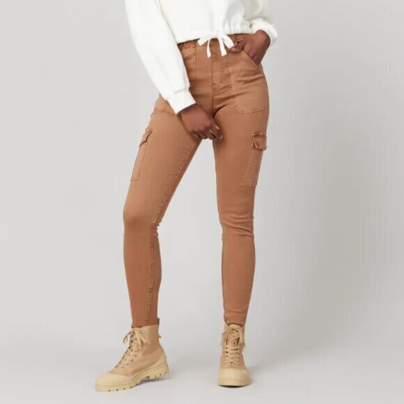 Spanx NWT Stretch Twill Ankle Cargo Pants in Honey Glow Tan Size XL